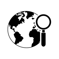 flat design earth globe and magnifying glass icon vector illustration