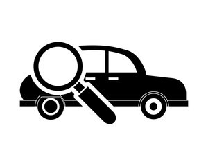 flat design car and magnifying glass icon vector illustration