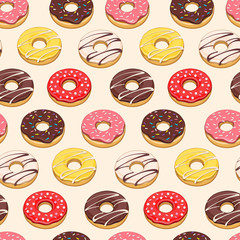 Seamless pattern of donuts on light background vector illustration.