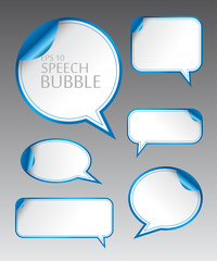 Template of different empty blue speech bubbles with curved corner