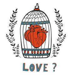Is it Love. Human heart in a cage