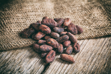 Cocoa beans on a burlap