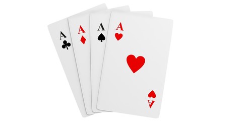 Four aces on white background. 3d illustration