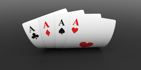 Four aces on black background. 3d illustration