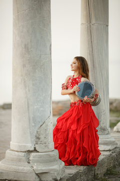 Bellydancer little girl dancing outdoors