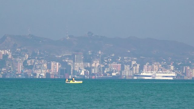 Refugees emigrants waiting lost on a small boat