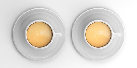 Cups of coffee on white background 3d illustration	