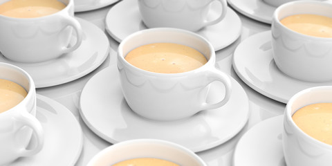 Cups of coffee background 3d illustration	