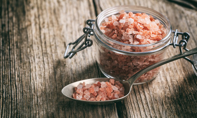 Pink Himalayan salt on a table
