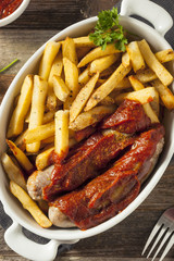Homemade Currywurst and French Fries