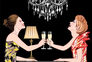 Gartenposter Two young happy women with champagne glasses © Isaxar