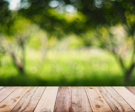 wooden table top over abstract natural background