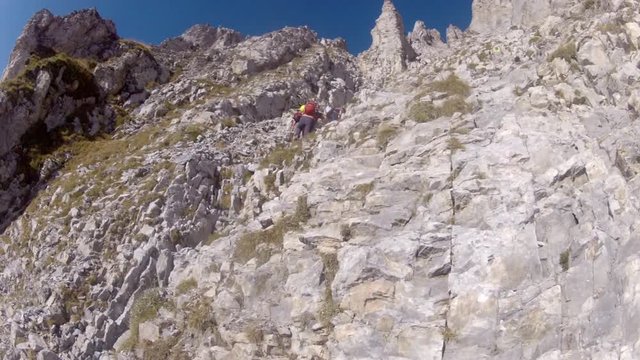 Climbing expedition, mountainering on Olymp mountain in Greece