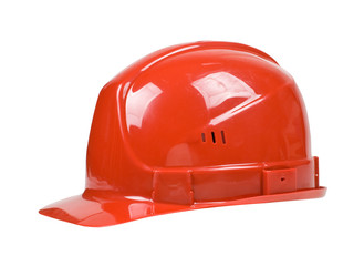 Fototapeta premium red protective helmet isolated on white background