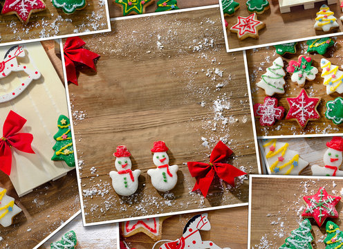 Collage with decorated Christmas cookies.