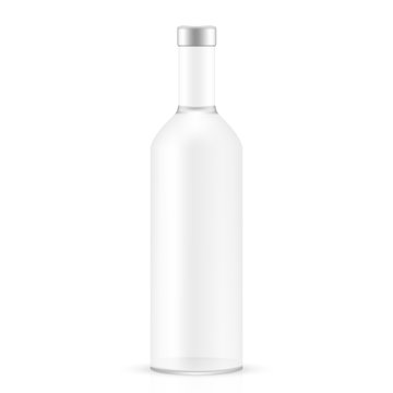 VECTOR PACKAGING: White gray long neck empty glass bottle on isolated white background. Mock-up template ready for design