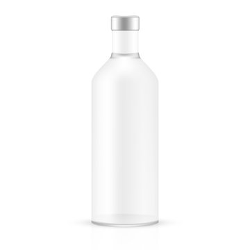 VECTOR PACKAGING: White gray empty glass bottle on isolated white background. Mock-up template ready for design