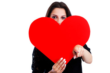 Young woman with red heart