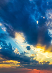 Fototapeta premium Colorful sunrise, sunset clouds and sun rays. Nature, background, landscape