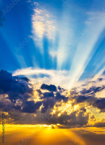 Colorful Sunrise Sunset Clouds And Sun Rays Nature