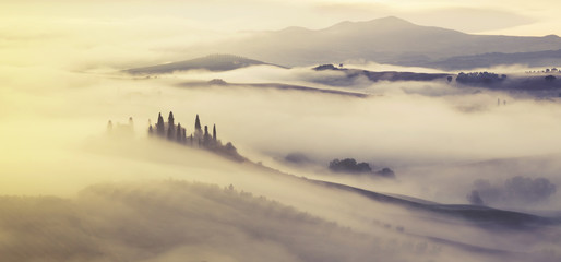 Tuscan autumn landscape,retro colors, vintage