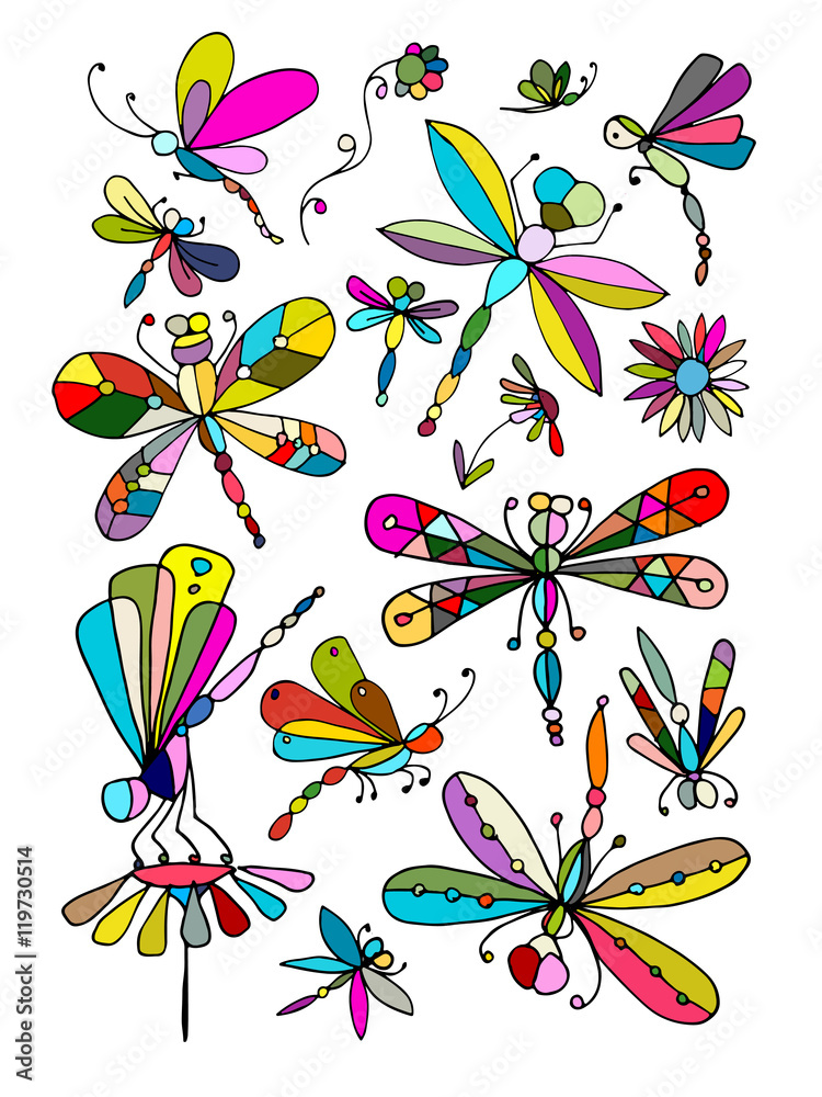 Wall mural Dragonfly collection, sketch for your design