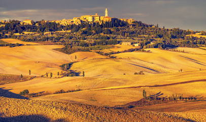 Tuscan autumn landscape,retro colors, vintage