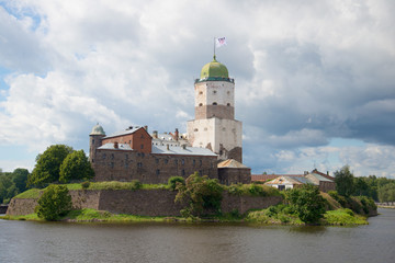Fototapeta na wymiar Vyborg castle closeup cloud day in august. Vyborg, Russia