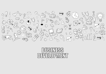 Business development doodles objects background, drawing by hand