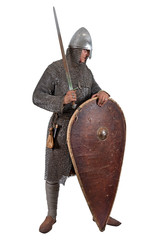 Norman knight dressed warrior 2nd half of the 11th century. Isolated on white
