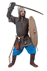 Bulgarian soldier Khazar khanate. 9-10 century. Isolated on white