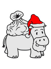 father christmas santa claus hat sack winter gifts nicholas comic cartoon sweet little cute child happy hippo