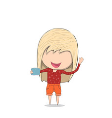 Girl teens was photographed with phone happy. Drawing by hand ve