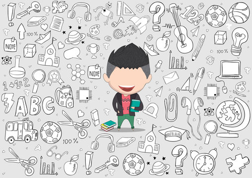 Student boy idea on school and education background, drawing by