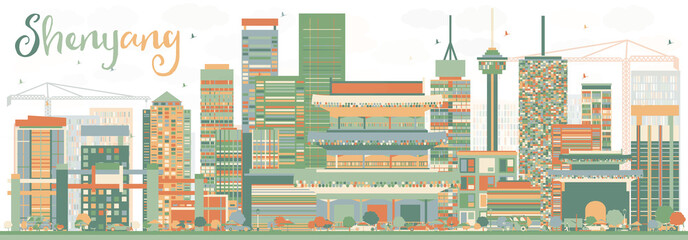 Abstract Shenyang Skyline with Color Buildings.