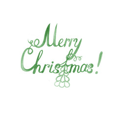 Wet brush watercolor lettering that says Merry Christmas.