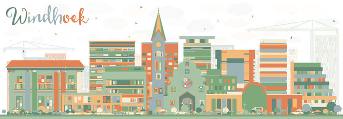 Abstract Windhoek Skyline with Color Buildings.