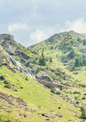 Fototapeta na wymiar Carpathian mountains, Fagaras hills with green forest pines and rocks