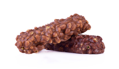Wafer chocolate dessert on white background.