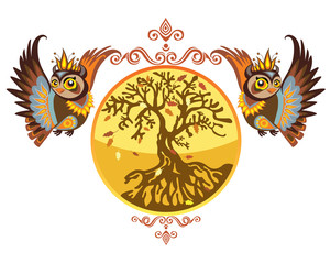 Vector_autumn_owls_with_tree