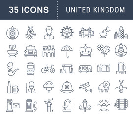 Set Vector Flat Line Icons UK