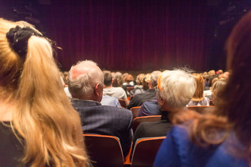 Audience in theathre waiting for drama play to start sen from the rear. © kasto