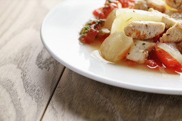 braised chicken fillet with squash and bell pepper