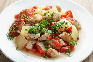 braised chicken fillet with squash and bell pepper