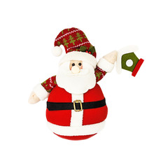 Santa Claus doll on white background made of fabric.