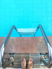 Someone standing go to swim, chrome tone