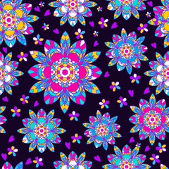 Vector flower pattern. Seamless botanic texture, detailed flowers illustrations. Floral pattern in doodle style, spring floral background