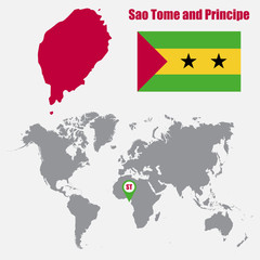 Sao Tome and Principe map on a world map with flag and map pointer. Vector illustration