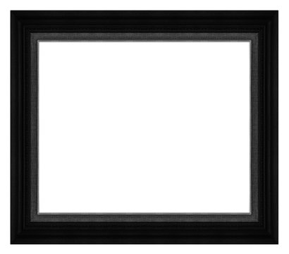 Antique picture wood black frame isolated on white background, t