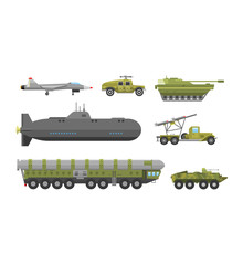 Military technic transport armor flat vector illustration.